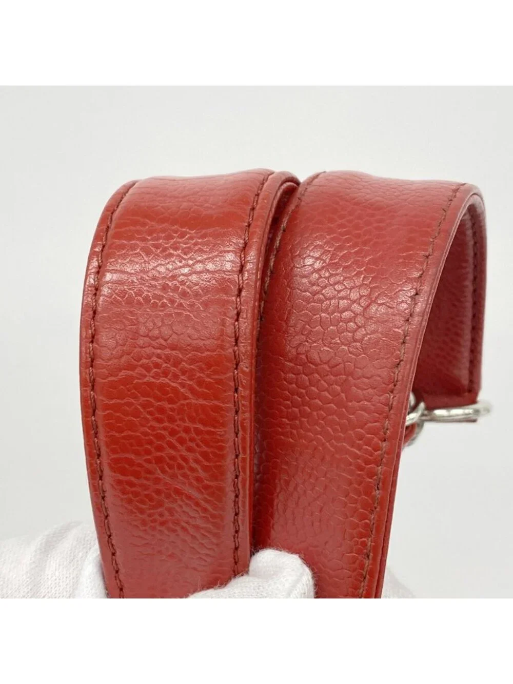 Chanel Chain Tote Bag Quilted Caviar Leather Red Silver